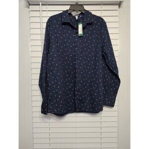 Artefact Button NWT Shirt Sz L Regular Fit Navy Blue W/Dots Long Sleeve Cotton